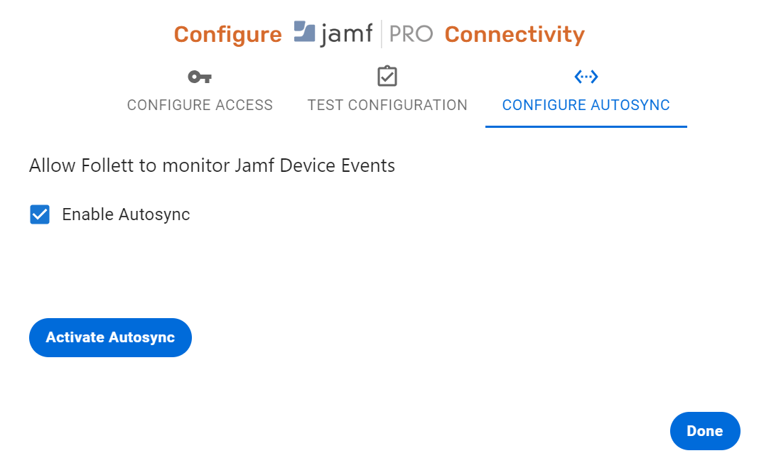 Configure Jamf Pro Connectivity Autosync tab